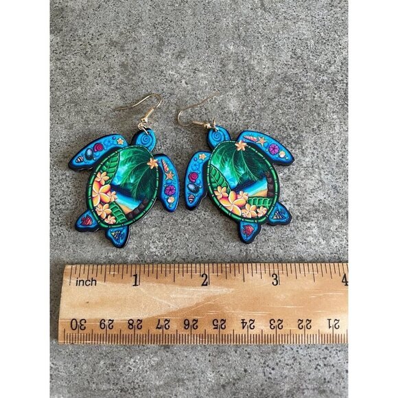 5/$20 Summertime Beach Sea Turtle Dangle Earrings Caribbean Style - Picture 4 of 4